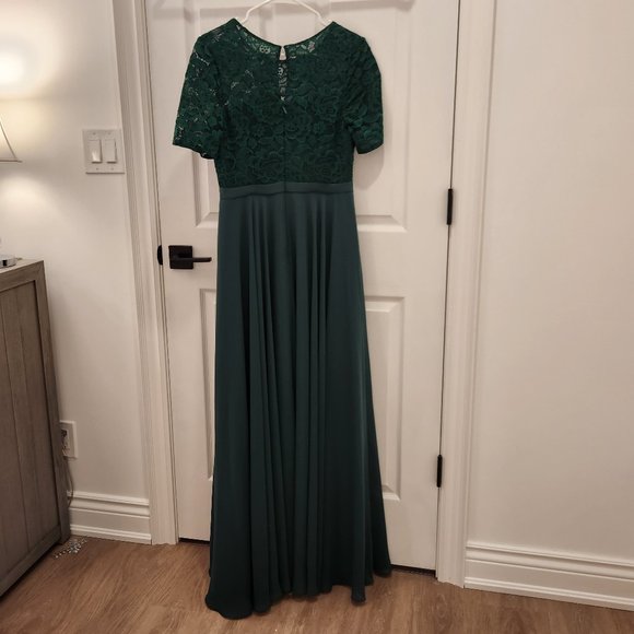 JJ's House Dark Green A-line Scoop Floor-Length Chiffon Lace Bridesmaid Dress - Picture 2 of 6